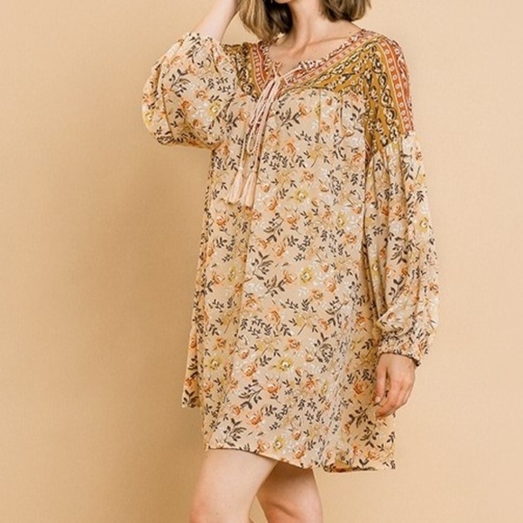 Boho Mixed Floral Cottagecore Lace Up Dress S M L - Picture 5 of 8